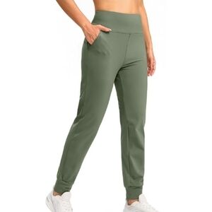 Fleece Lined Joggers High Waisted Thermal Winter Running Sweatpants Green